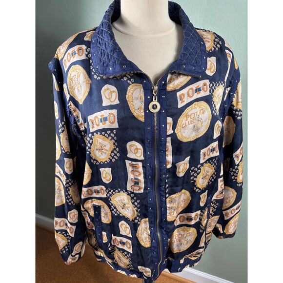 Mureli Jacket Women Large Silk Graphic Polo Club Quilted Collar Lined Full Zip - Picture 13 of 14